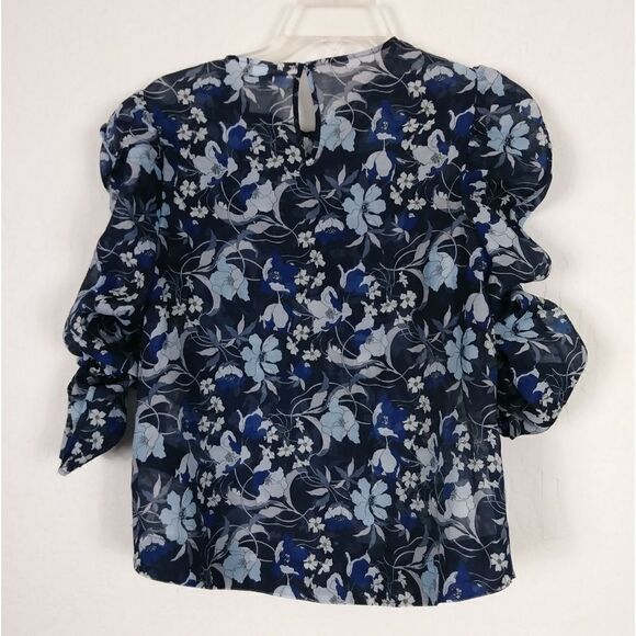 H&M Blue Floral Scrunched Sleeve Blouse - Picture 3 of 6